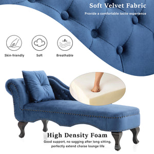 Mid-Century Velvet Chaise Lounge with Scrolled Backrest