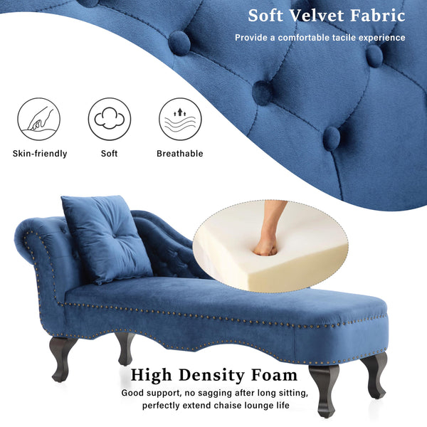 Mid-Century Velvet Chaise Lounge with Scrolled Backrest
