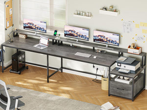 L-Shaped Corner Desk with File Drawer, LED Lights & Monitor Shelf