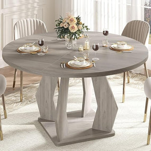 IBF Black Round Dining Table for 4-6, 47 Inch Kitchen Table with Spacious Tabletop Modern Circle Dining Table, Wood Dinner Table Pedestal Base for Dining Room, Kitchen,Living Room,Office