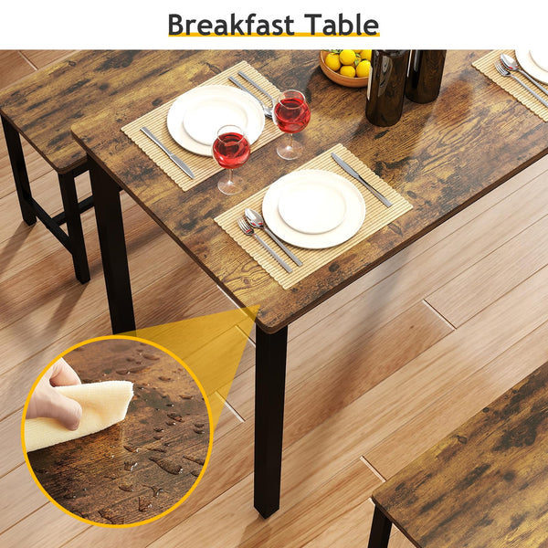43-Inch Dining Table Set with 2 Benches – Space-Saving Kitchen Dining Set for 4