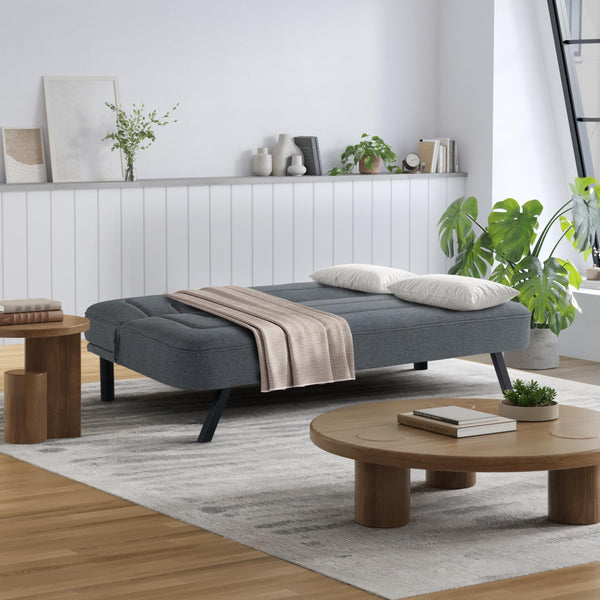 Convertible Futon Sofa – Short Twin Size, Polyester Upholstery, Metal Legs