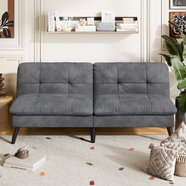 Velvet Futon Sofa Bed – Convertible Loveseat with Adjustable Backrest, Grey