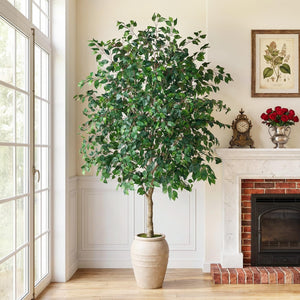 Tall Artificial Ficus Tree with Planter – Silk Leaves Indoor Faux Plant