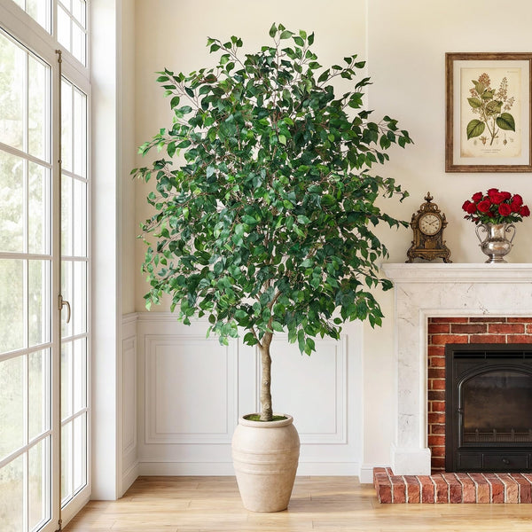 Tall Artificial Ficus Tree with Planter – Silk Leaves Indoor Faux Plant