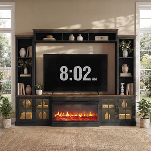 98" Farmhouse Entertainment Center with Fireplace & Barn Doors