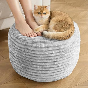 Round Corduroy Pouf Ottoman with Memory Foam Filling
