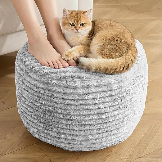 Round Corduroy Pouf Ottoman with Memory Foam Filling