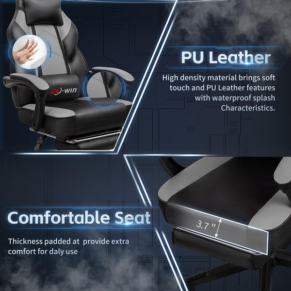 Big & Tall Gaming Chair with Footrest, Massage Lumbar Support & 360° Swivel