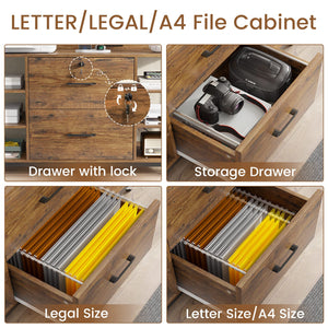 44" 2-Drawer File Cabinet with Lock & Power Strip