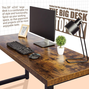 59-Inch Large Office Desk with Metal Frame and Thick Desktop