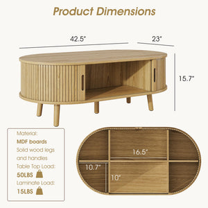 Oval Coffee Table with Sliding Tambour Door & Hidden Storage