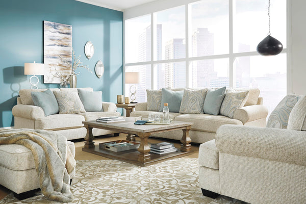 Beige Chenille Loveseat with Accent Pillows & Rolled Arms