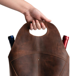 Double Wine Bottle Carrier – Full Grain Leather Tote Bag