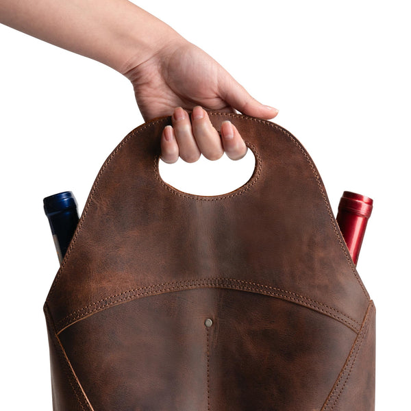 Double Wine Bottle Carrier – Full Grain Leather Tote Bag