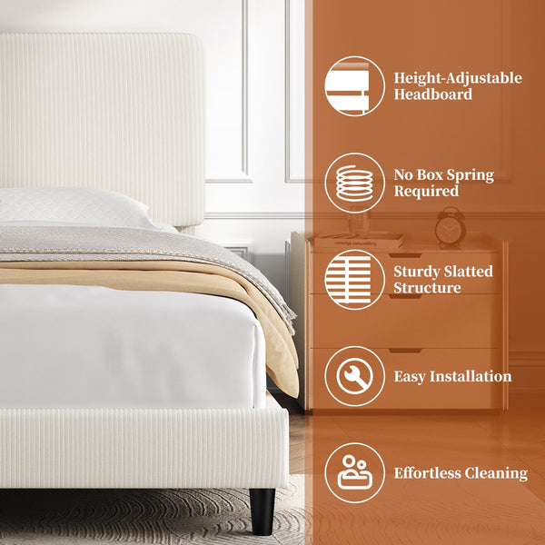 Upholstered Platform Bed Frame with Adjustable Headboard