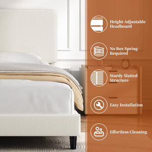 Upholstered Platform Bed Frame with Adjustable Headboard