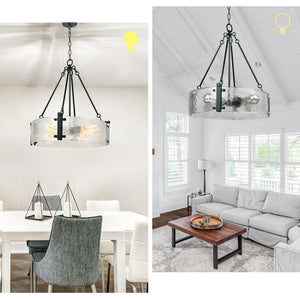 Round Textured Glass Chandelier with Adjustable Hanging Height