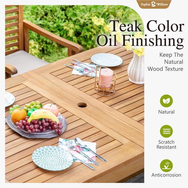 9-Piece Expandable Acacia Wood Patio Dining Set with 8 Chairs