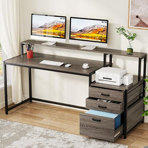 63-Inch Computer Desk with File Cabinet & Monitor Stand
