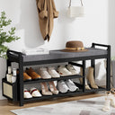 Bamboo Entryway Shoe Bench with Cushion and Side Holder