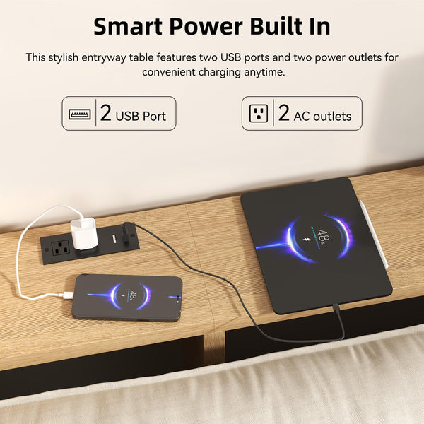 86.75" Console Table with USB Charging Ports & Open Storage Shelf