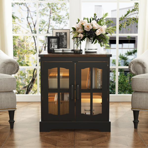 Farmhouse End Table with Charging Station & LED Light