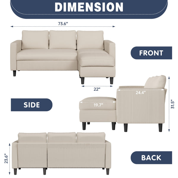 L-Shaped Convertible Sectional Sofa with Ottoman