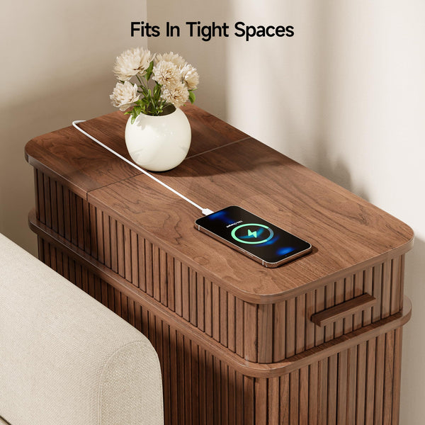 Fluted End Table with Charging Station and Storage