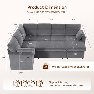Modular Sectional Sleeper Sofa with Pull-Out Bed