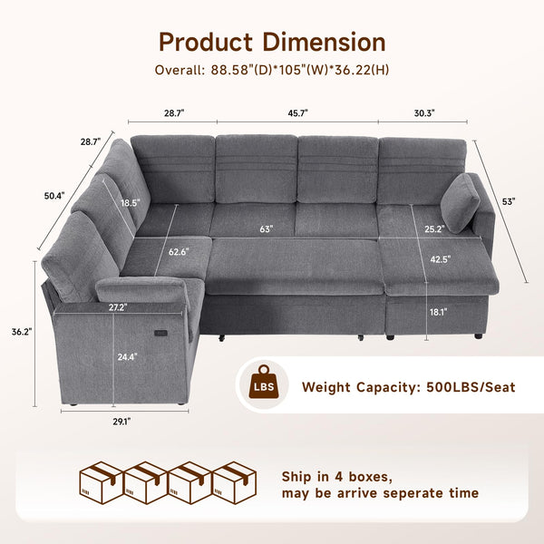 Modular Sectional Sleeper Sofa with Pull-Out Bed