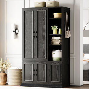 70" 5-Door Wooden Wardrobe with Shelves & Hanging Rod
