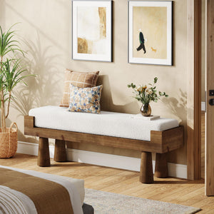 Upholstered Entryway & Bedroom Bench with Rubberwood Legs