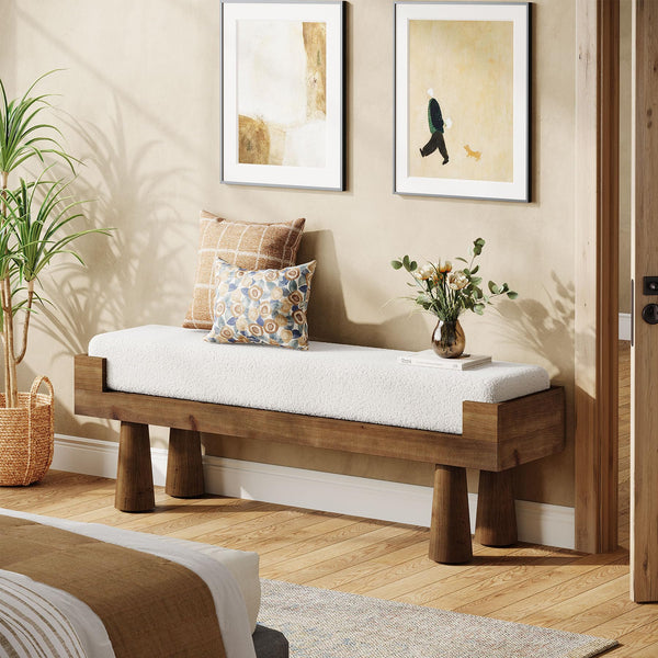 Upholstered Entryway & Bedroom Bench with Rubberwood Legs