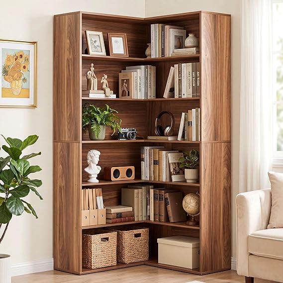 6-Tier Corner Bookshelf with Baffles