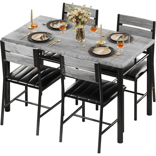 5-Piece Dining Table Set for 4 with Upholstered Chairs