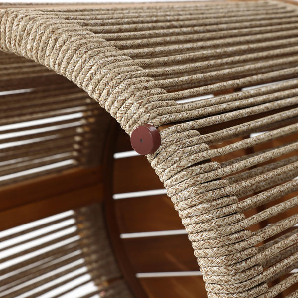 Acacia Wood Outdoor Side Table with Rope Weave
