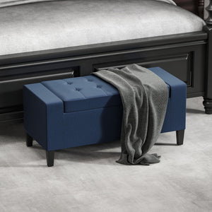 Storage Ottoman Bench with Lift Top & Rubberwood Legs – Linen Upholstered, 330 lb Capacity