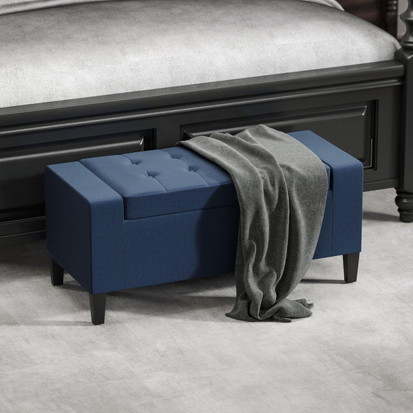 Storage Ottoman Bench with Lift Top & Rubberwood Legs – Linen Upholstered, 330 lb Capacity