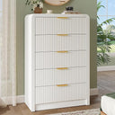 5-Drawer Fluted Dresser — Modern Chest of Drawers with Metal Handles