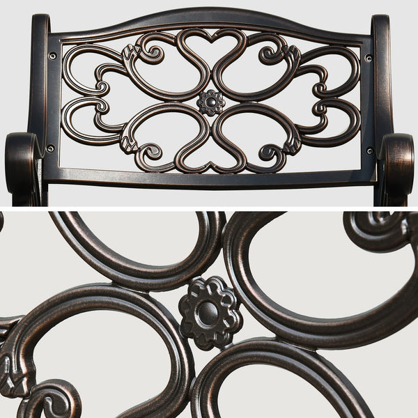 Outdoor Cast Aluminum Patio Dining Chairs with Armrest, Set of 2 – Hammered Bronze
