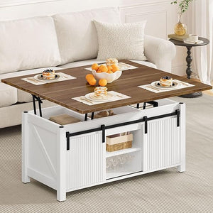 Lift Top Coffee Table with Hidden Storage | 4-in-1 Convertible Farmhouse Design