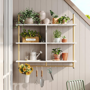 3-Tier Wall Mounted Floating Pipe Shelf with Hooks