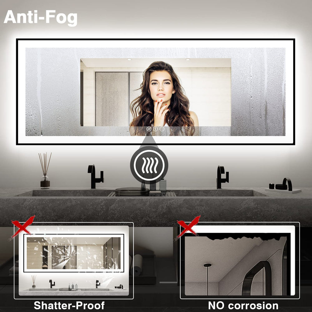 96x36 Large LED Bathroom Mirror with Front & Backlit, Anti-Fog, Dimmable, 3 Color Temperatures