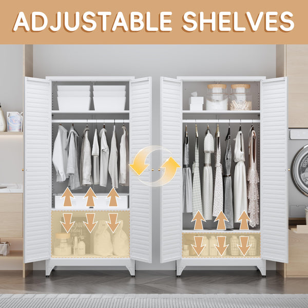 Metal Wardrobe Closet with Doors & Adjustable Shelves