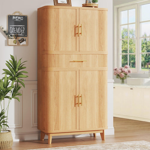 71" Tall Pantry Cabinet with Drawer, 4 Doors & 10 Storage Compartments