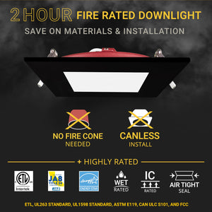 6-Inch Square Black Fire Rated LED Recessed Light 5CCT Selectable 12-Pack