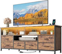 55" LED TV Stand with Drawers, Power Outlets & LED Lights