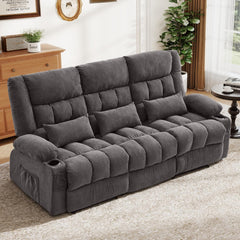 Fabric Reclining Sofa Set with Cup Holders & Side Pocket