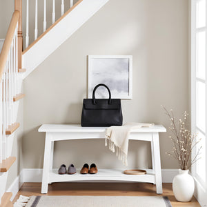 Solid Wood Entryway Bench with Storage Shelf